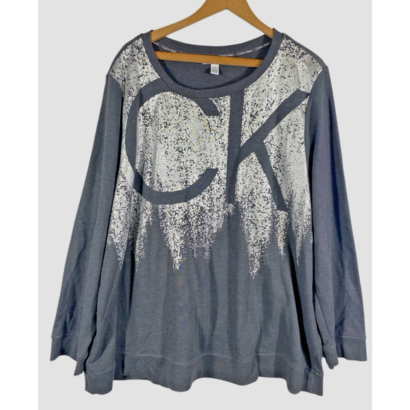 Calvin Klein Sweatshirt Size 2X Gray Silver Metallic Womens Pullover Athleisure - Picture 1 of 12